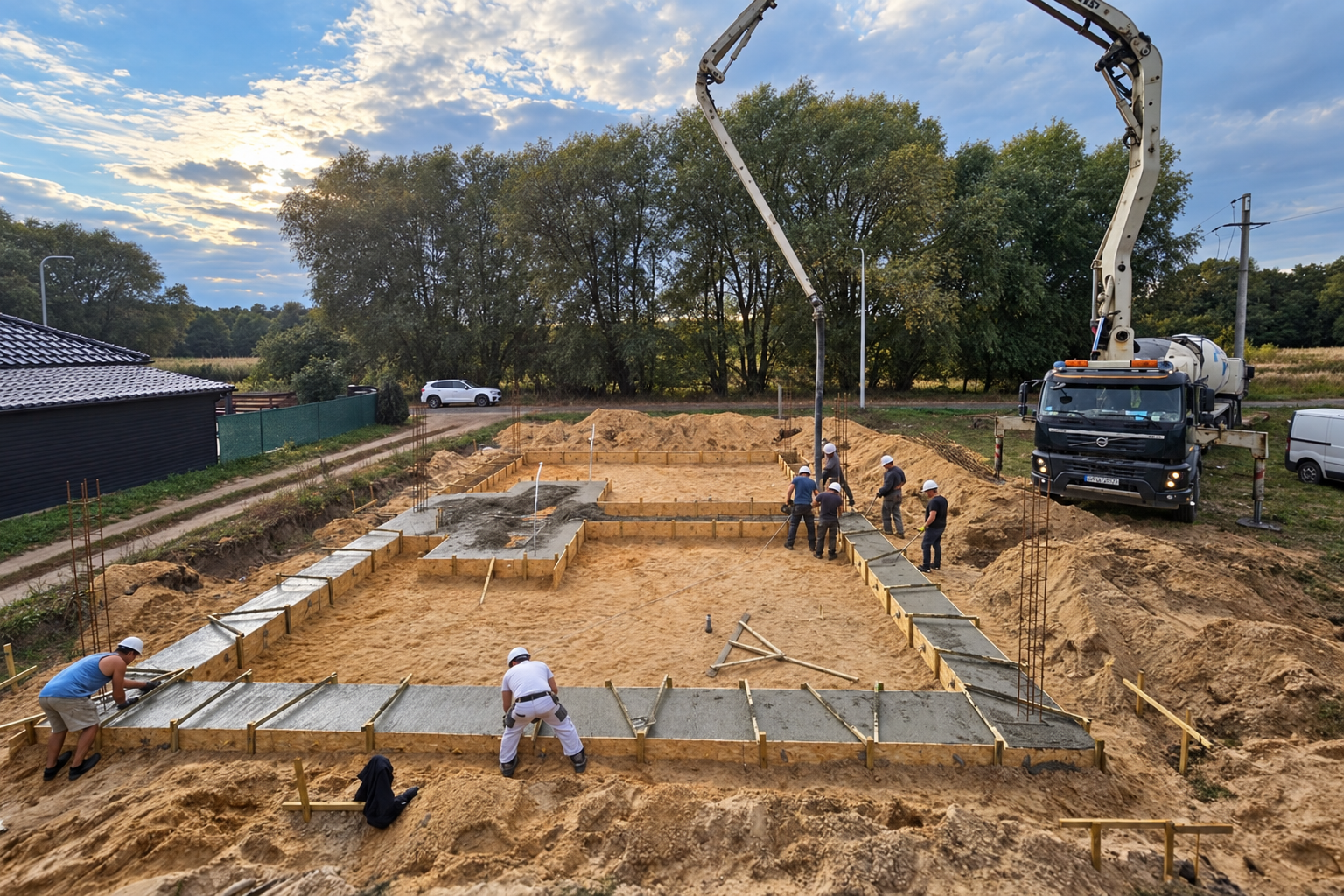 Widok z góry na betonowanie fundamentów — Green Park w Słubicach