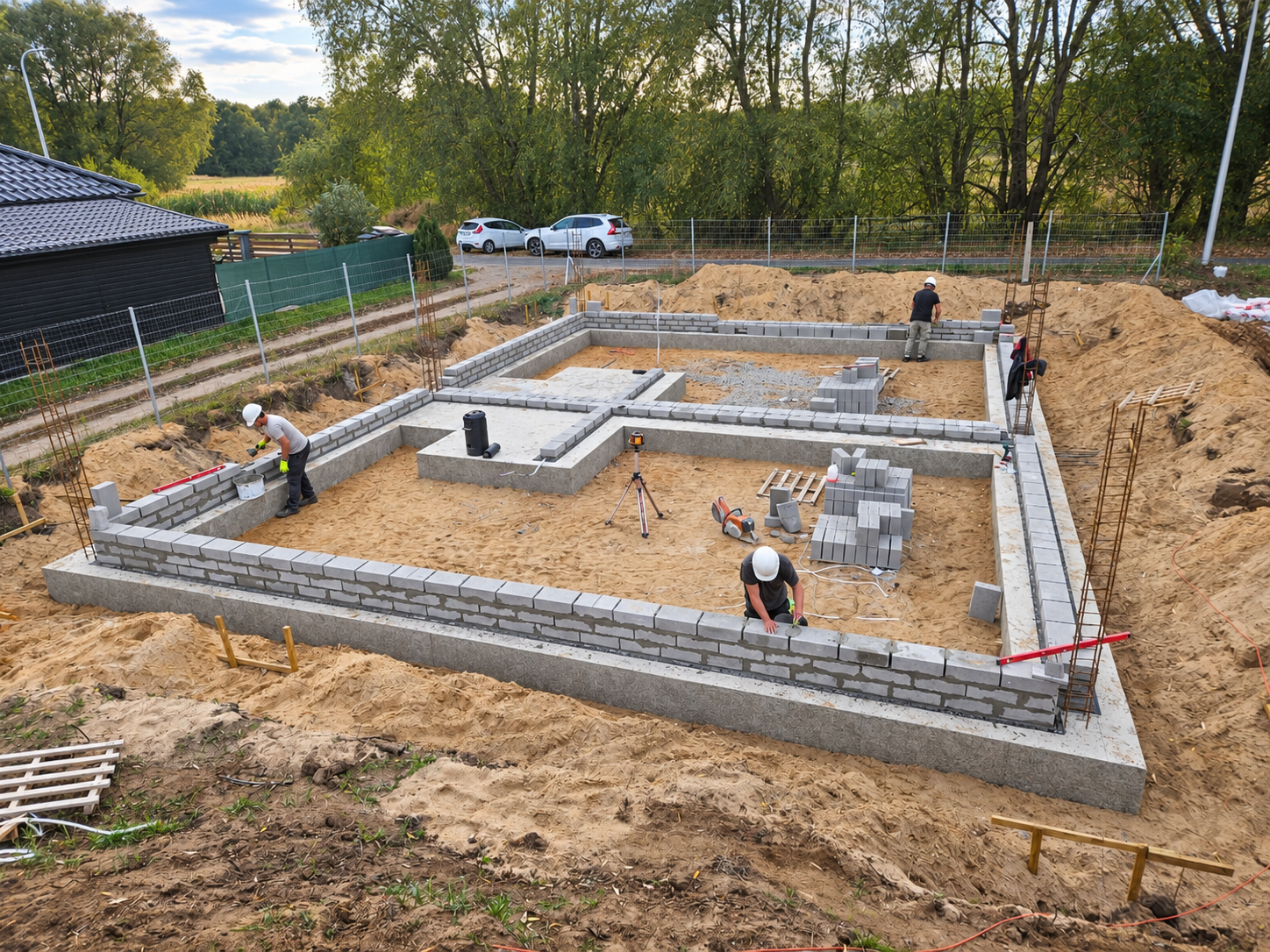 Murowanie ścian fundamentowych przed wykonaniem izolacji przeciwwilgociowej — Green Park w Słubicach